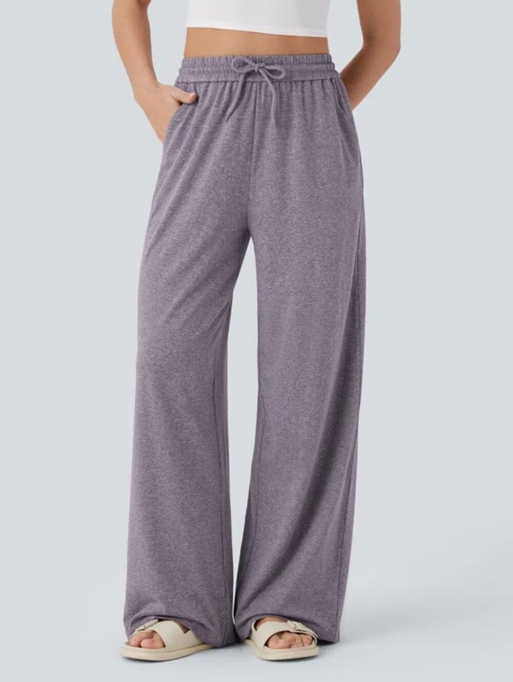 Halara Purple High Waisted Drawstring Pocket Wide Leg Baggy Casual Pants
